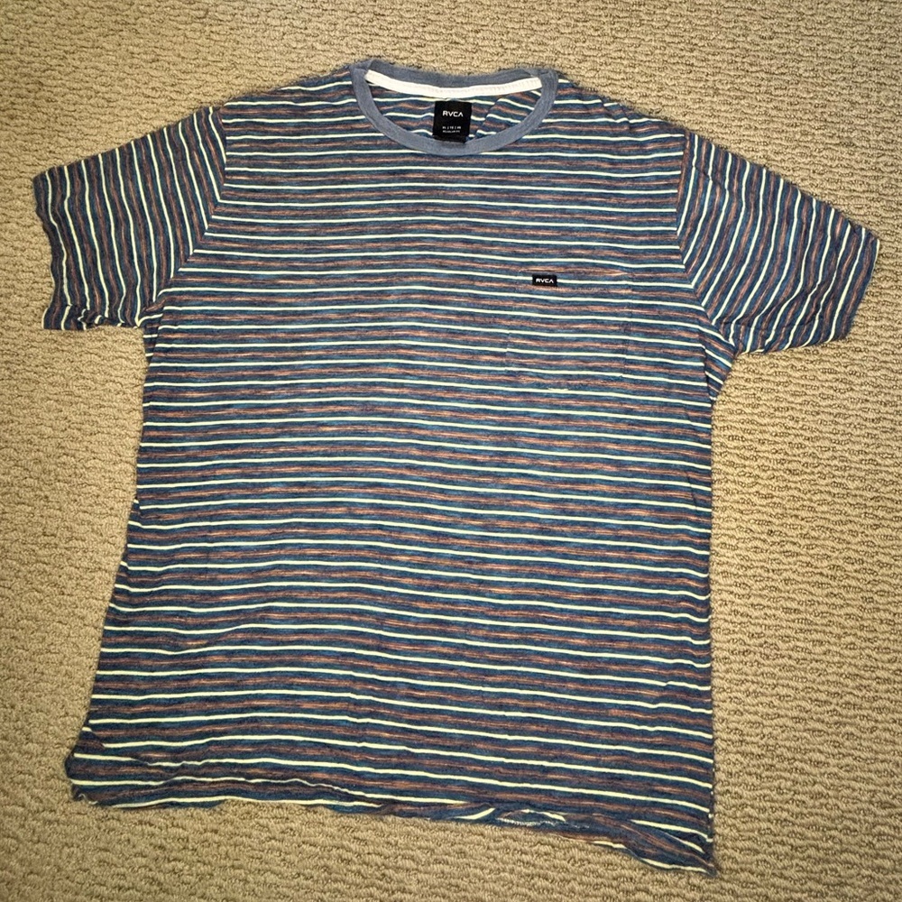 RVCA Blue and White Striped Tee